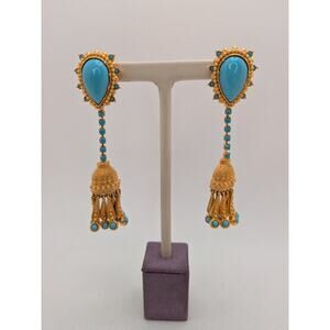 Victoria & Albert V&A Gold Plated Faux Turquoise Tassel Pierced Dangle Earrings